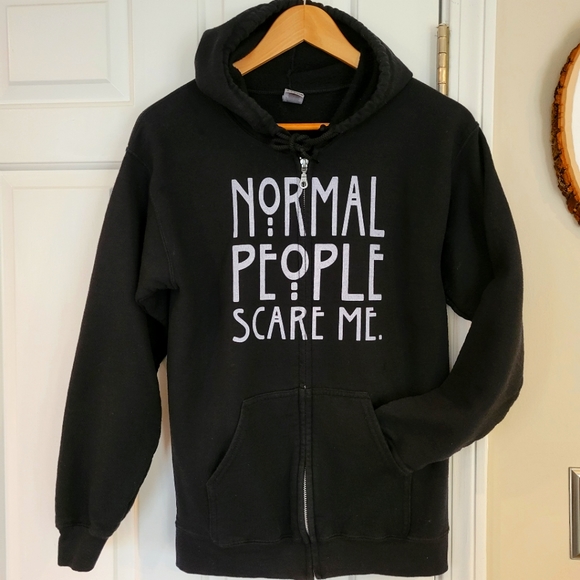 Gildan Other - Normal People Scare Me Black and White  Hoodie with Pockets Size Small